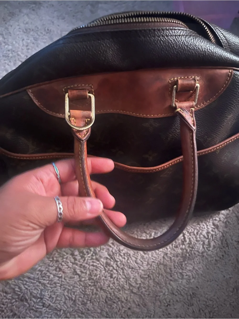 Authentic Louis Vuitton Monogram Deauville Canvas Satchel in Brown and Tan Small